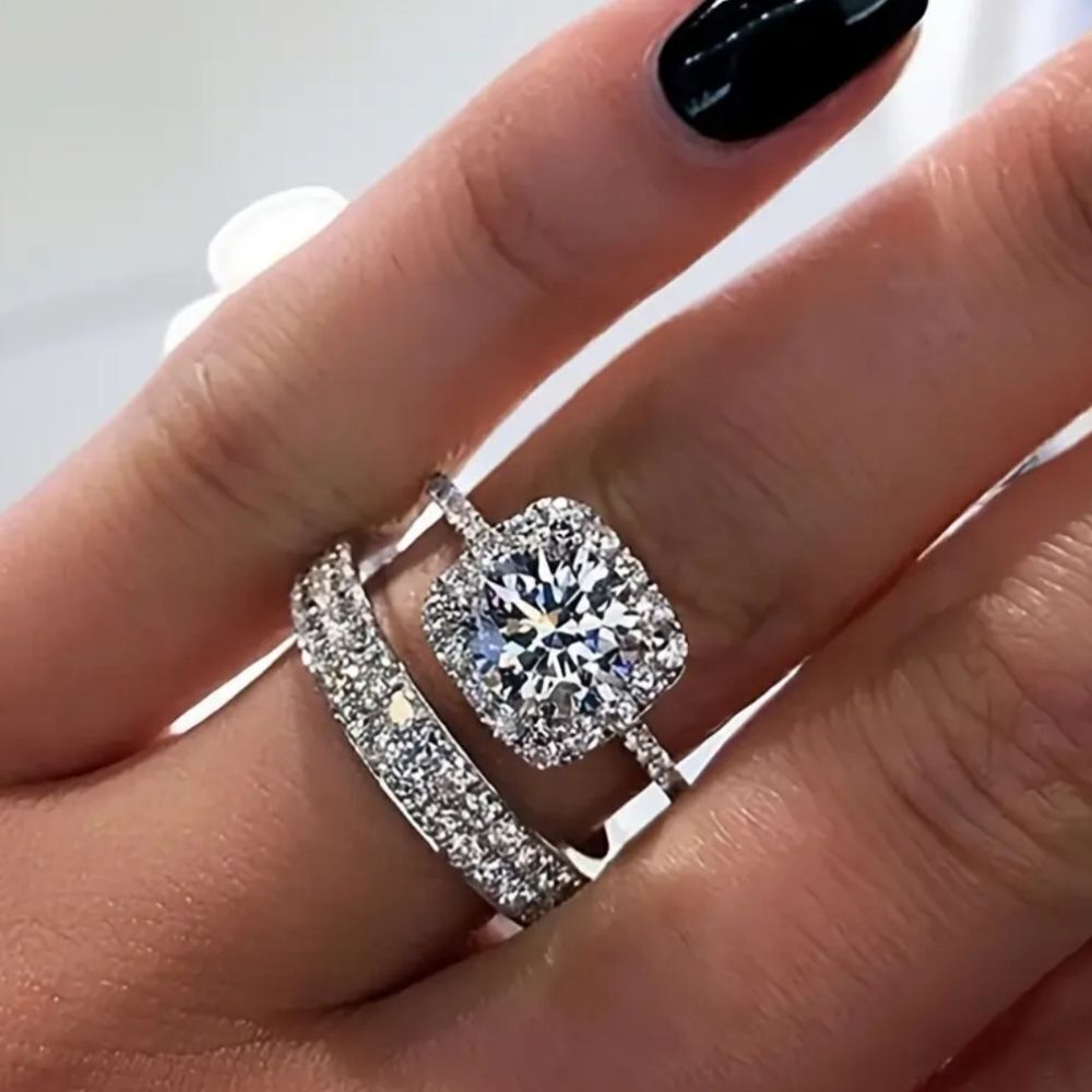 Women's Elegant Princess Cut Lab Created diamond wedding ring set